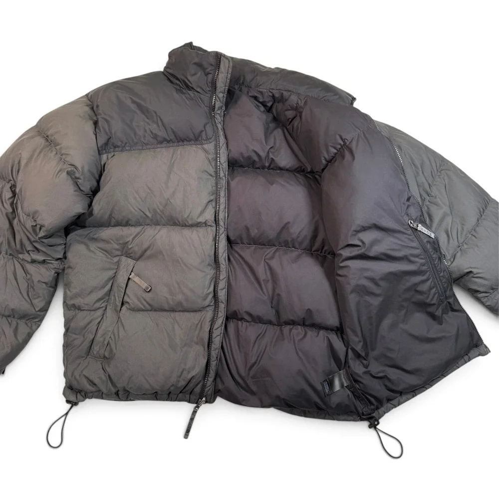 The North Face Nuptse 700 Down Puffer Jacket Mens Large Gray Black Hooded A187